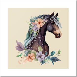 Horse Head Art With Flowers Pretty Bojo For Animal Lovers Posters and Art